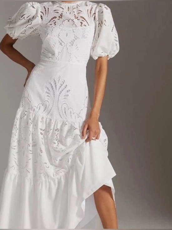 Shoshanna Dresses & Skirts - Shoshanna Soren White Medallion Geometric Lace Maxi Dress Size 6